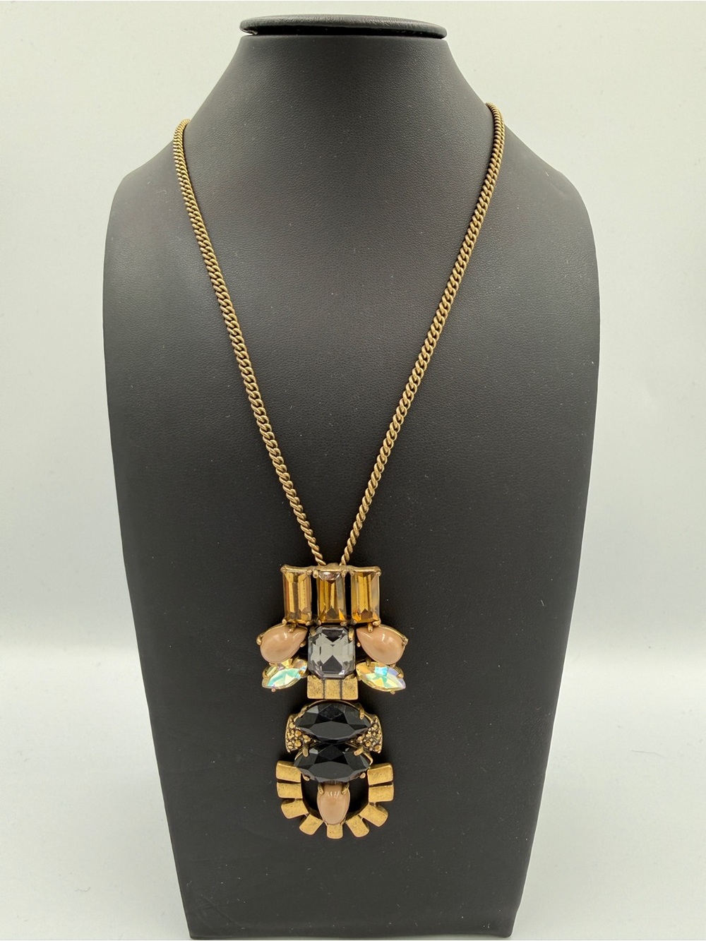J. Crew Gold-Tone Pendant Necklace with Black and Amber Accents - 34 inches